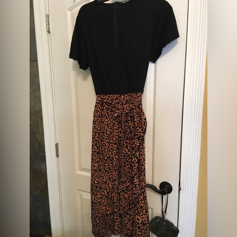 Black Top with Leopard Print Maxi dress L